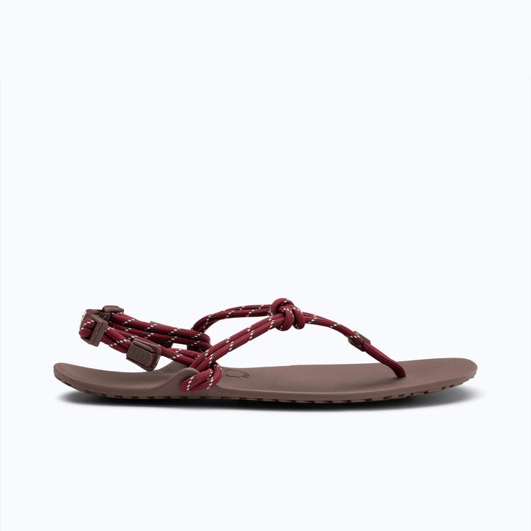 Xero Shoes Genesis with a burgandy strap and the sandal toe facing right